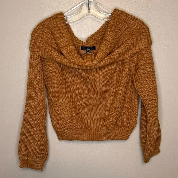 Lulu's Tan Off-the-Shoulder Sweater - Picture 4 of 10